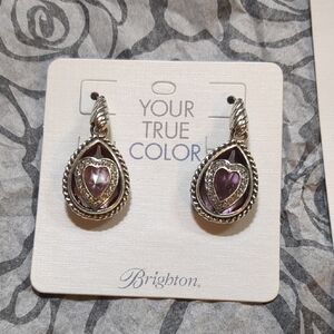 Brighton Silver and Purple Heart Earrings